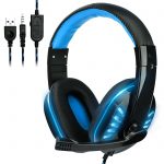 Auriculares para juegos con micrófono para PS4, PC, Xbox One, EEEKit Auriculares para colocar sobre la oreja con cancelación de ruido y sonido envolvente con almohadillas para los oídos con memoria blanda compatibles con computadoras portátiles, tabletas, teléfonos móviles