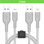 Belkin 2pk 5 pies. Cable trenzado Lightning a USB-A de 1,5 m con correa, plateado