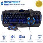 SportsBot SS301 - Juego combinado de auriculares, teclado y mouse para juegos con LED azul