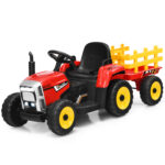 Tractor para niños de 12 V de Costway con cargador de tierra para remolque con control remoto y luces rojo