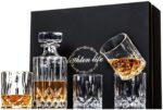 Juego de decantador de whisky de 5 piezas, decantador de cristal con 4 vasos en caja de regalo premium