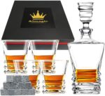 Decantador de whisky, juego de vasos de rocas de bebidas de licor borbón a la antigua, caja de regalo de whisky (con 12 piedras de granito para enfriar y bolsa de terciopelo)