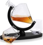 Decantador de whisky con 2 vasos de diamantes y soporte de madera, decantador de lujo fresco