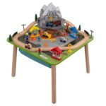 KidKraft Rocky Mountain - Juego de tren y mesa de madera con 50 piezas - almacenamiento integrado