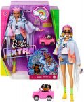 Barbie Muñeca extra #5 en chaqueta de mezclilla con flecos largos con cachorro de mascota, trenzas arco iris, traje en capas y accesorios, incluyendo coche para mascota, múltiples articulaciones flexibles, regalo para niños de 3 años en adelante, 12 pulgadas