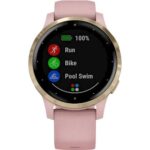 Garmin - vívoactive 4S GPS Smartwatch 28 mm Polímero reforzado con fibra - Oro claro con caja rosa polvo y correa de silicona