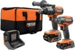 RIGID - Kit - taladro inalámbrico subcompacto sin escobillas de 18 V Incluye 2 baterías de 2,0 Ah, cargador y Maletin.
