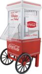 Nostalgia Máquina de palomitas de maíz, 12 tazas de Coca-Cola para palomitas de maíz con tapa medidora, sin aceite, estilo de cine vintage, blanco y rojo